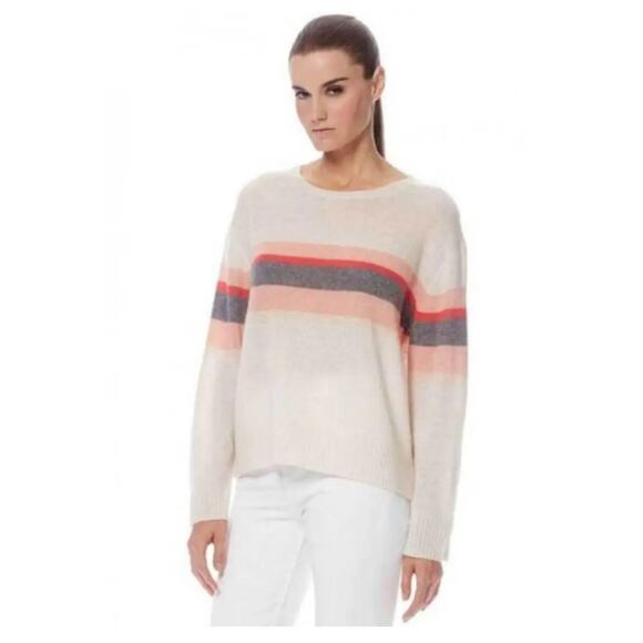 360 Cashmere Oversized Crewneck Sweater Off White Cashmere Pink Stripe S - Picture 1 of 8